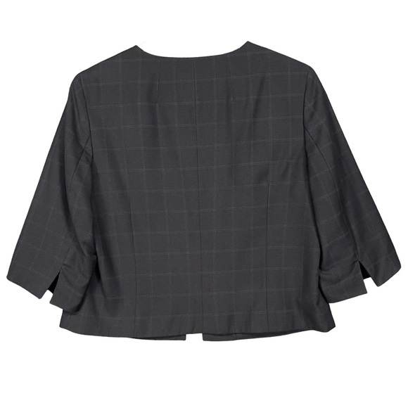 Banana Republic Blazer Womens 12 Black‎ Cropped Windowpane Lined 3/4 Sleeves - Picture 3 of 13